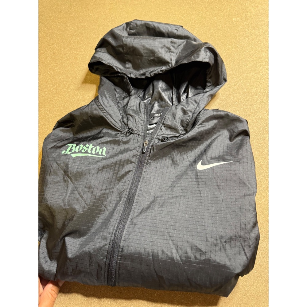 Nike Running Boston Windbreaker Jacket Black Mint Ripstop Full‎ Zip Women XS